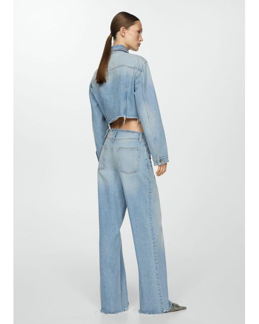 Mango Blue Wideleg Jeans With Frayed Hem Medium