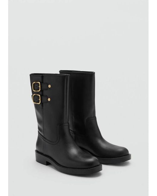 Mango Black Buckle Leather Ankle Boots