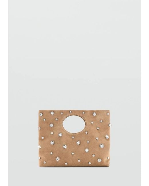 Mango White Suede Studded Handbag