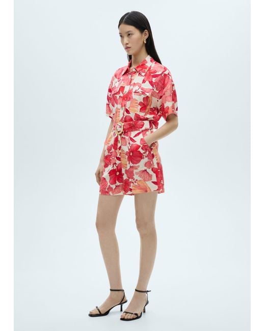 Mango Red Floral-Print Short Jumpsuit