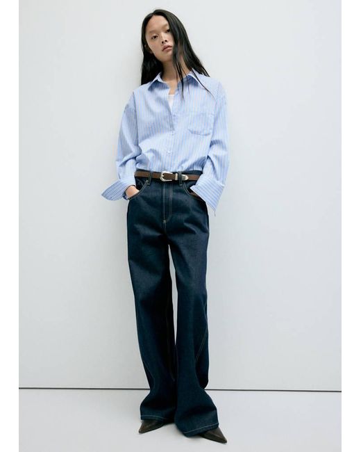 Mango Blue Striped Straight Shirt
