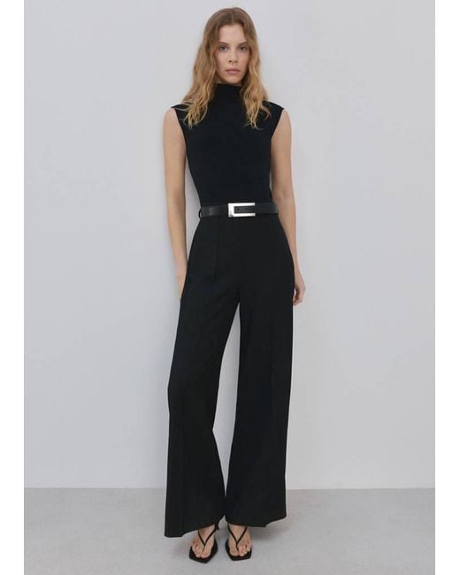 Mango Black Contrast-Bodice Long Jumpsuit
