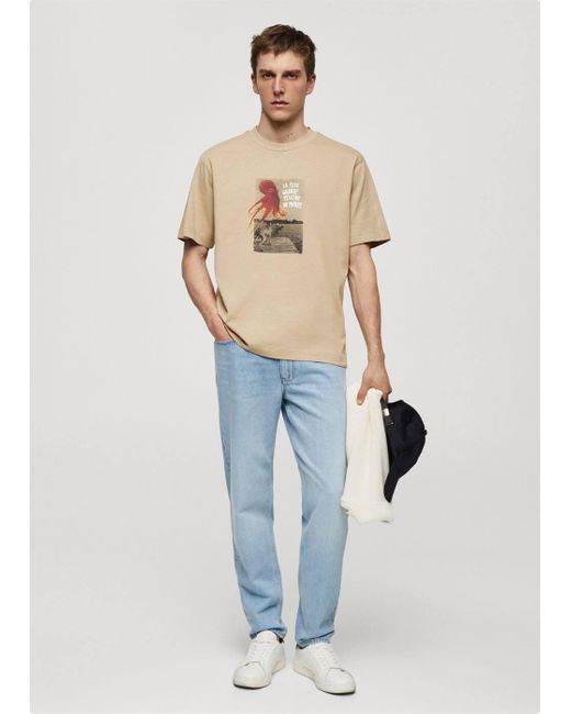Maglietta 100% cotone stampa di Mango in Blue da Uomo