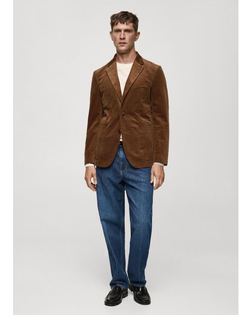 Mango Blue Slim Fit Corduroy Blazer for men