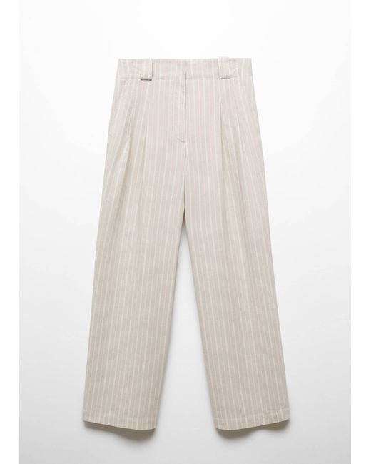 Mango White Straight Striped Trousers