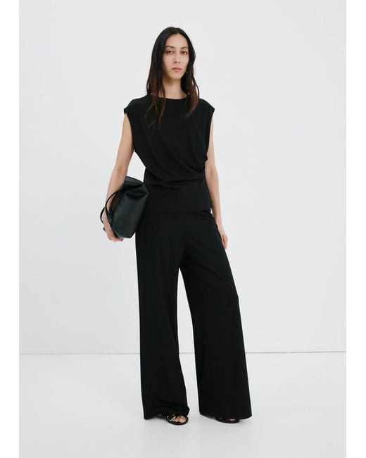 Mango Blue Straight-Fit Trousers With Elastic Waist