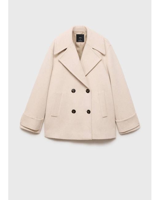 Mango Blue Double-Breasted Wool-Blend Coat