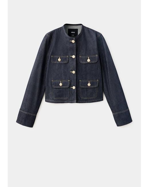 Mango Blue Denim Jacket With Pockets