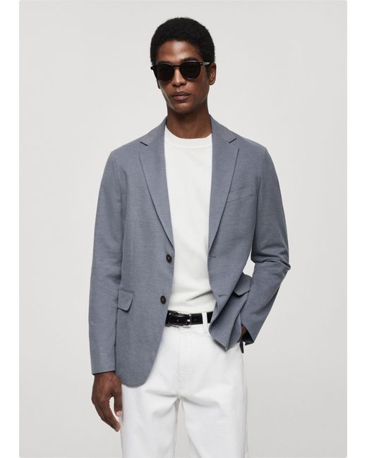 Mango White Structured Slim Fit Cotton Blazer for men