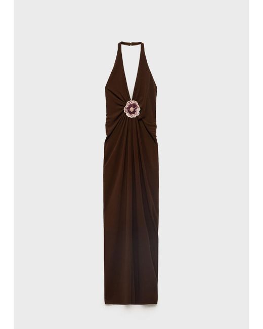 Mango Black Halter Dress With Flower Detail