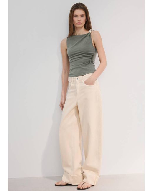 Mango Natural Asymmetric Ruched Top