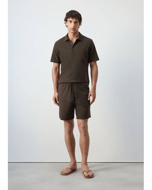 Mango Brown Textured Cotton Blend Polo for men