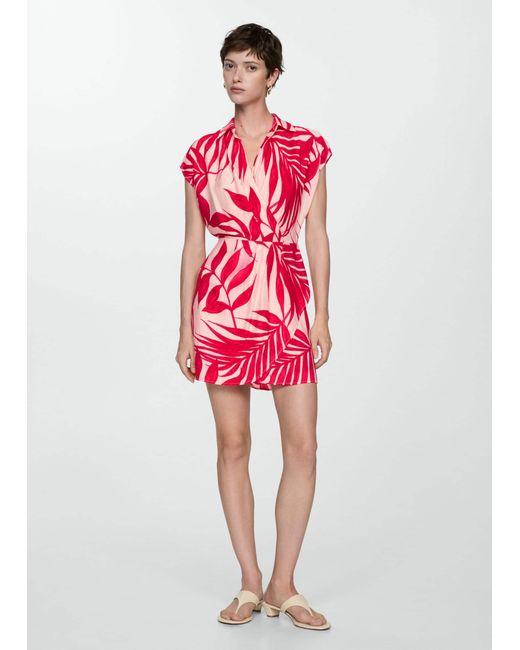 Mango Red Print Wrap Dress