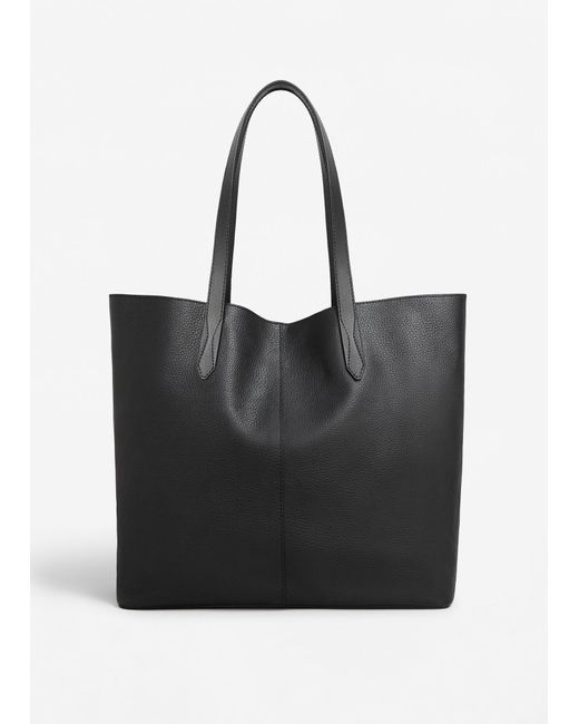 Mango Black Leather Shopper Bag