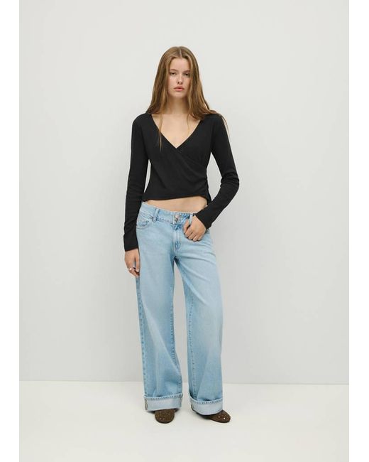 MANGO TEEN Blue Ribbed Crossover T-Shirt