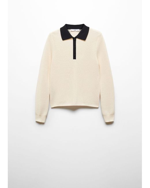 Mango White Knitted Polo Neck Sweater