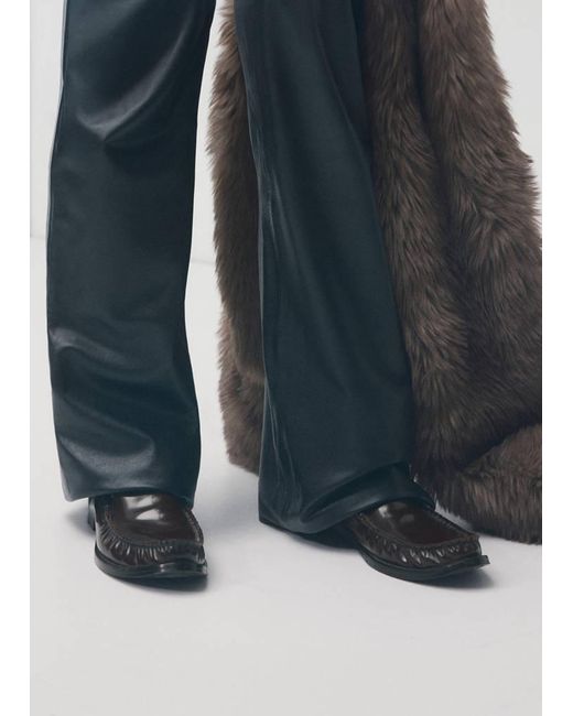 Mango Blue Gathered Leather Loafers