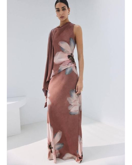 Mango Pink Floral Blouse With Gathered Neckline