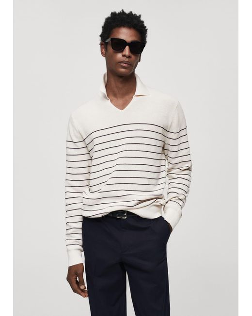 Mango White Striped Polo-style Sweater Off for men
