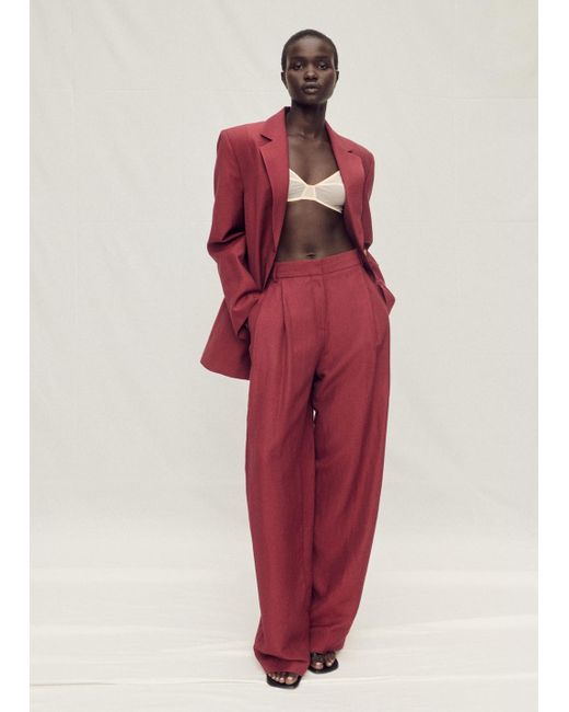 Mango Red Wide Leg Linen-Blend Suit Trousers