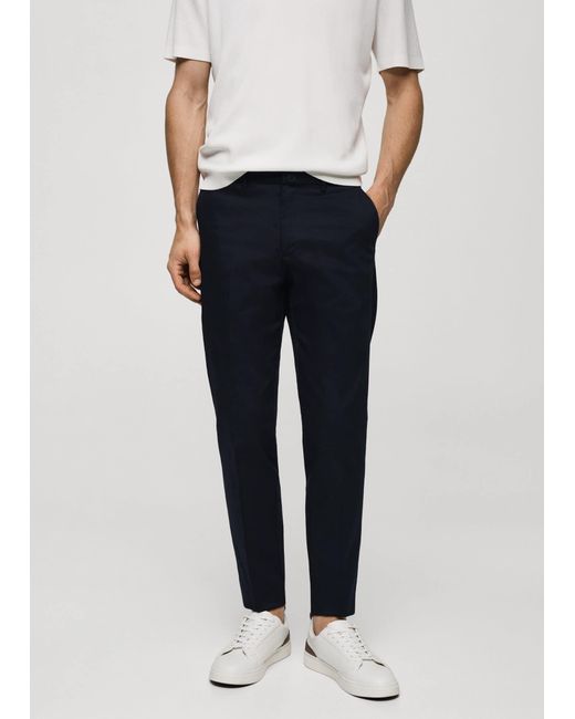 Mango Blue Slim Fit Chino Trousers for men