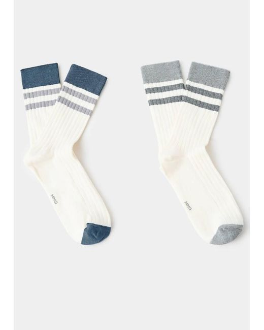 Mango Blue Pack Of 2 Striped Cotton Socks for men