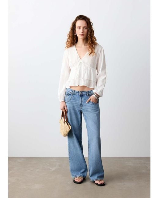 MANGO TEEN White Ruffle Bow Blouse
