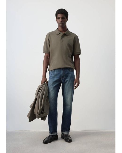 Mango White 100% Cotton Piqué Polo for men