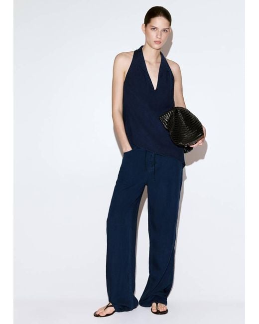 Mango Blue Asymmetric Hem Lyocell Top