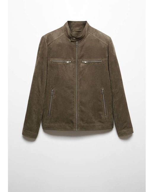 Mango Multicolor Suede-Effect Jacket With Zip Khaki for men