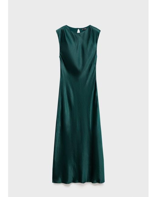Mango Green Fitted Satin Dress