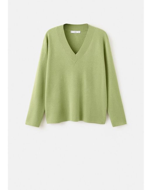 Mango Green V-Neck Knit Sweater