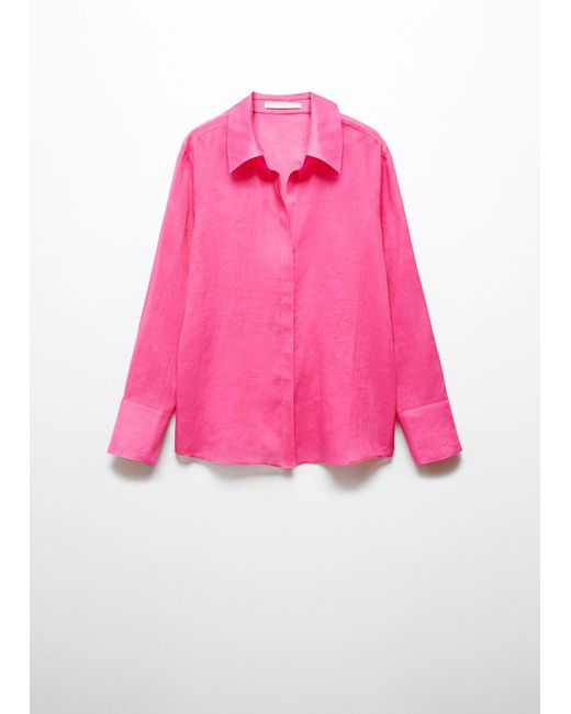 Mango Pink Ramie Shirt With Hidden Buttons