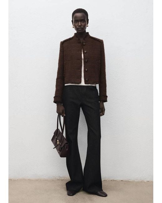 Mango Brown Tweed Jacket With Frayed Ends
