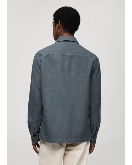 Mango Blue Slim-fit Linen Overshirt Indigo for men