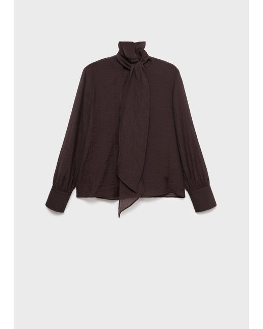 Mango White Textured Blouse With Foulard
