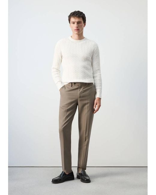Mango White 100% Cotton Cable Knit Sweater for men