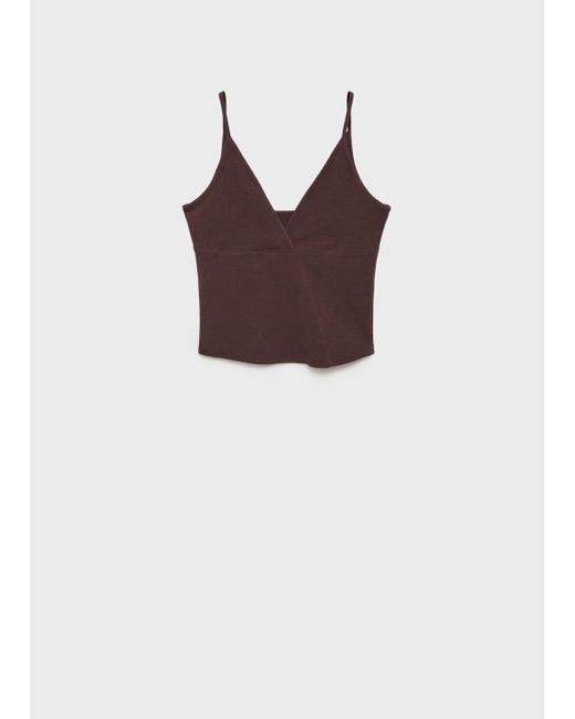 Mango Brown V-Neck Cotton Top