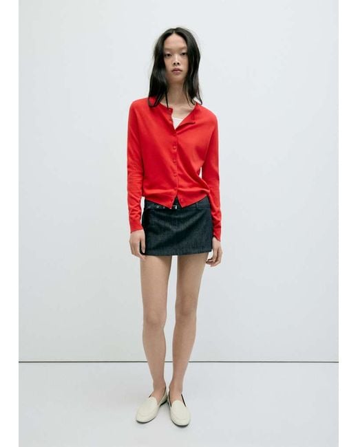 Mango Red Knitted Button Cardigan