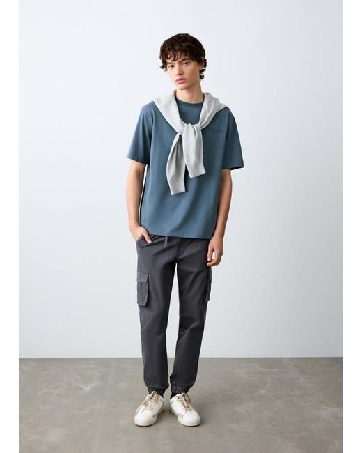 MANGO TEEN Blue Short-Sleeved Printed T-Shirt for men