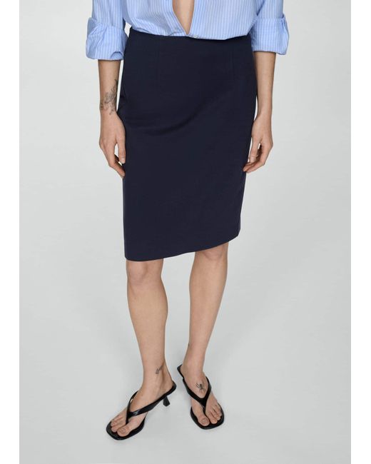 Mango Blue Pencil Skirt With Rome-knit Opening Dark