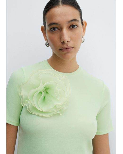 Mango Green T-shirt With Maxi Flower Detail Pastel