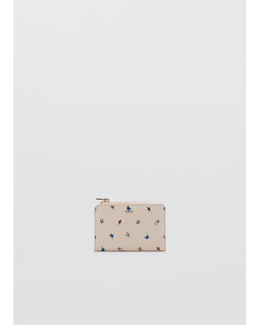 Mango White Metallic-Effect Floral Print Wallet