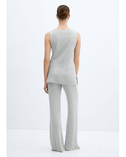Mango White Cotton-linen Knitted Trousers Light Heather