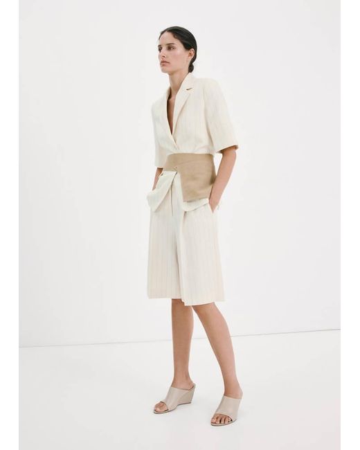 Mango Natural Straight Linen Bermuda Shorts