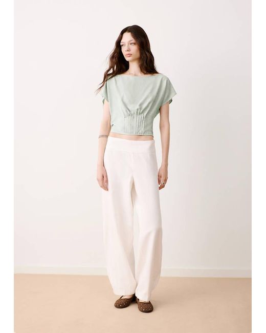 MANGO TEEN Natural Jacquard Blouse With Pleated Detail