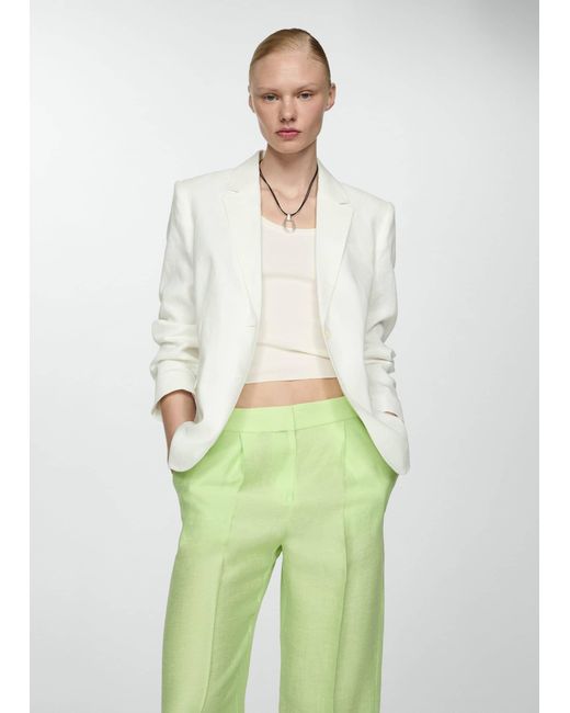Mango Green Wideleg Linen Trousers
