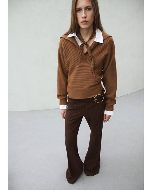 Mango Brown V-Neck Knit Sweater