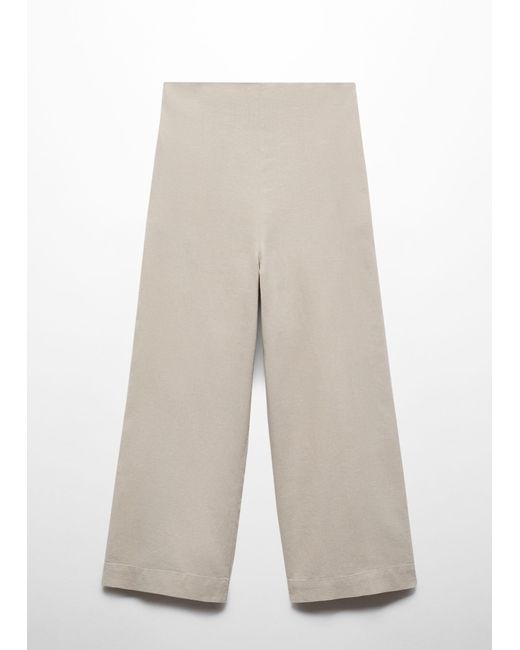Mango White Wideleg Linen Trousers