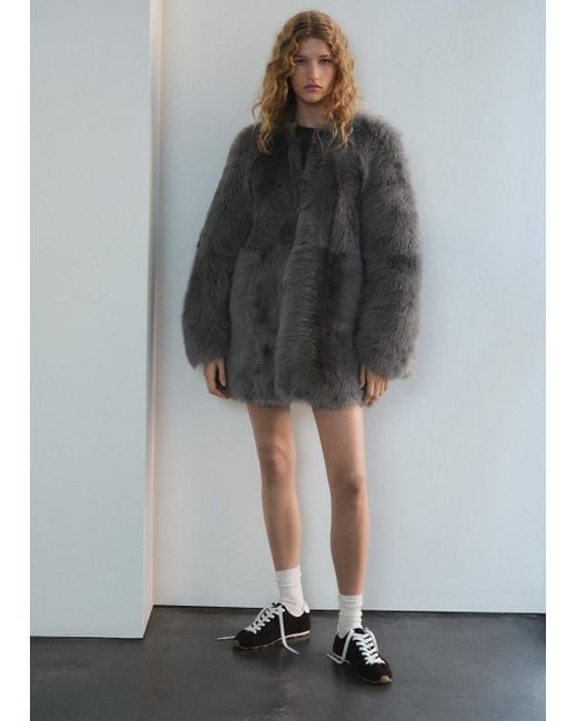 Mango Gray Reversible Fur Coat
